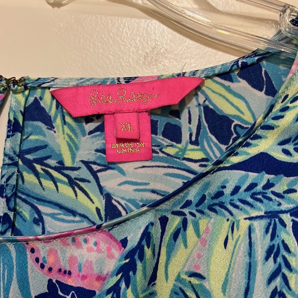 Lilly Pulitzer Christie Top Lapis Lazuli Sz Xl blue pink ruffle sleeve - Picture 4 of 6